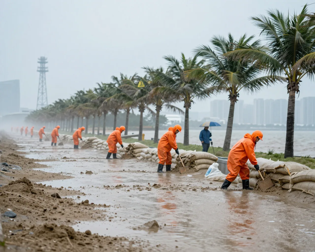 Enchentes em Zhuhai: 4,6 km de diques reforçados contra o tufão Huiagasha
