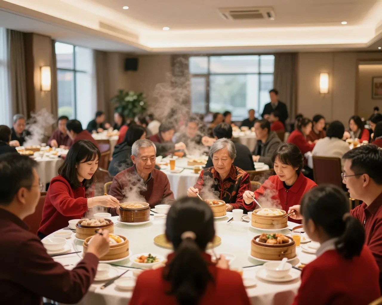 Famílias de Zhuhai e Macau celebram Ano Novo com dim sum no Gongbei