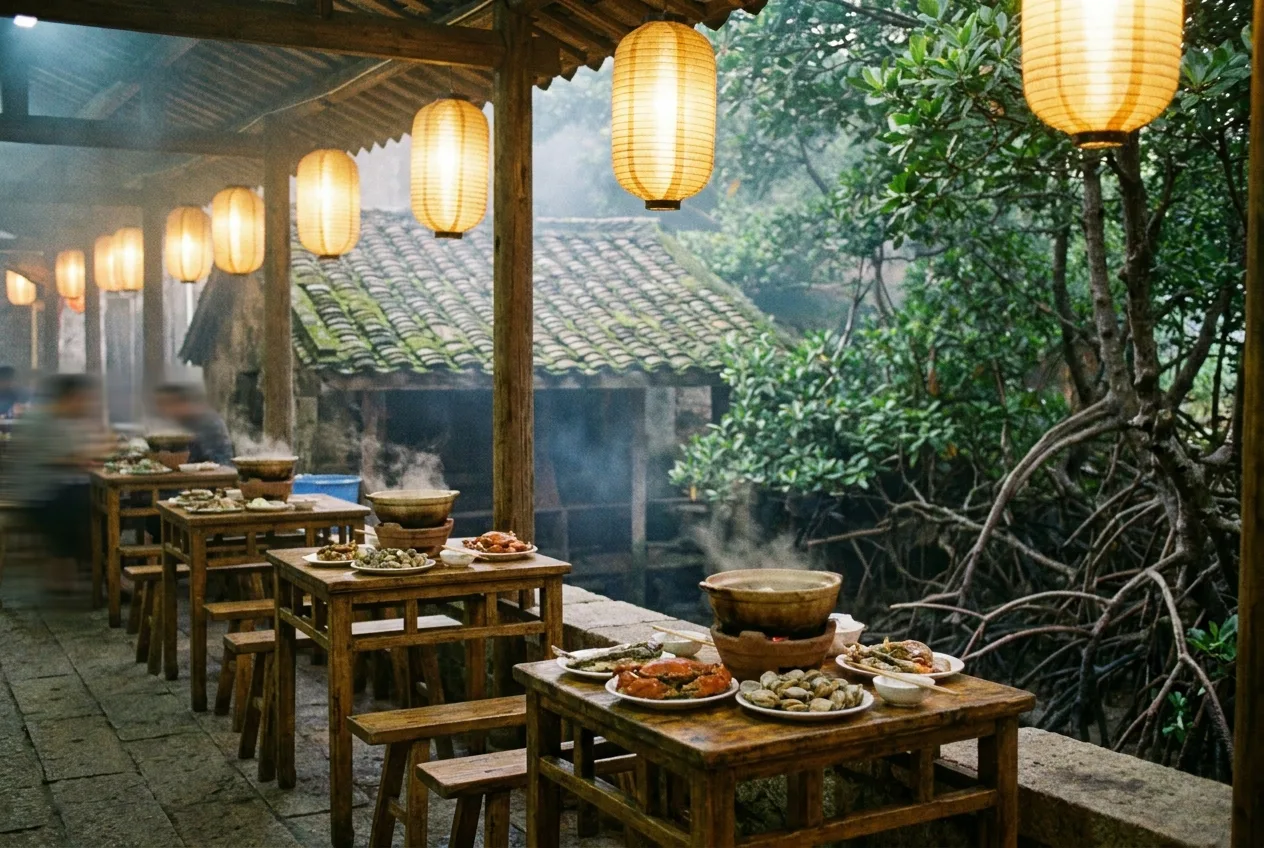 Ilha de Qi'ao: comida caseira e Rua Baishi (淇澳岛农家菜·白石街)