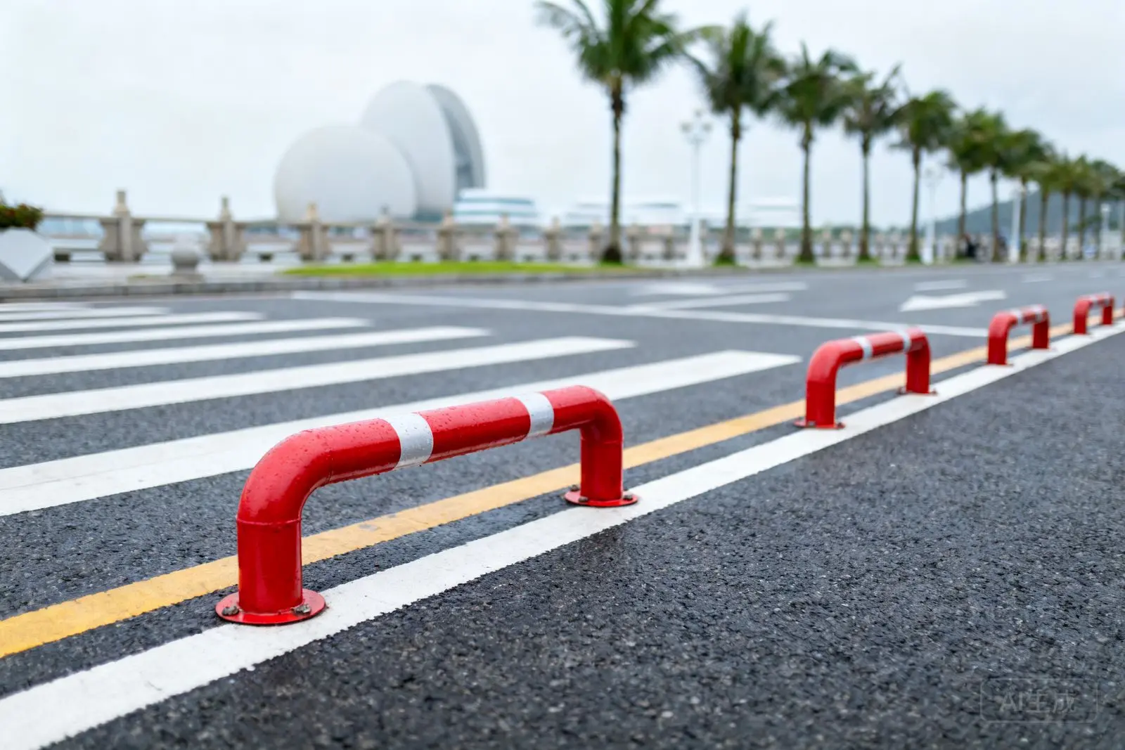 Postes vermelhos em Zhuhai buscam proteger pedestres nas faixas