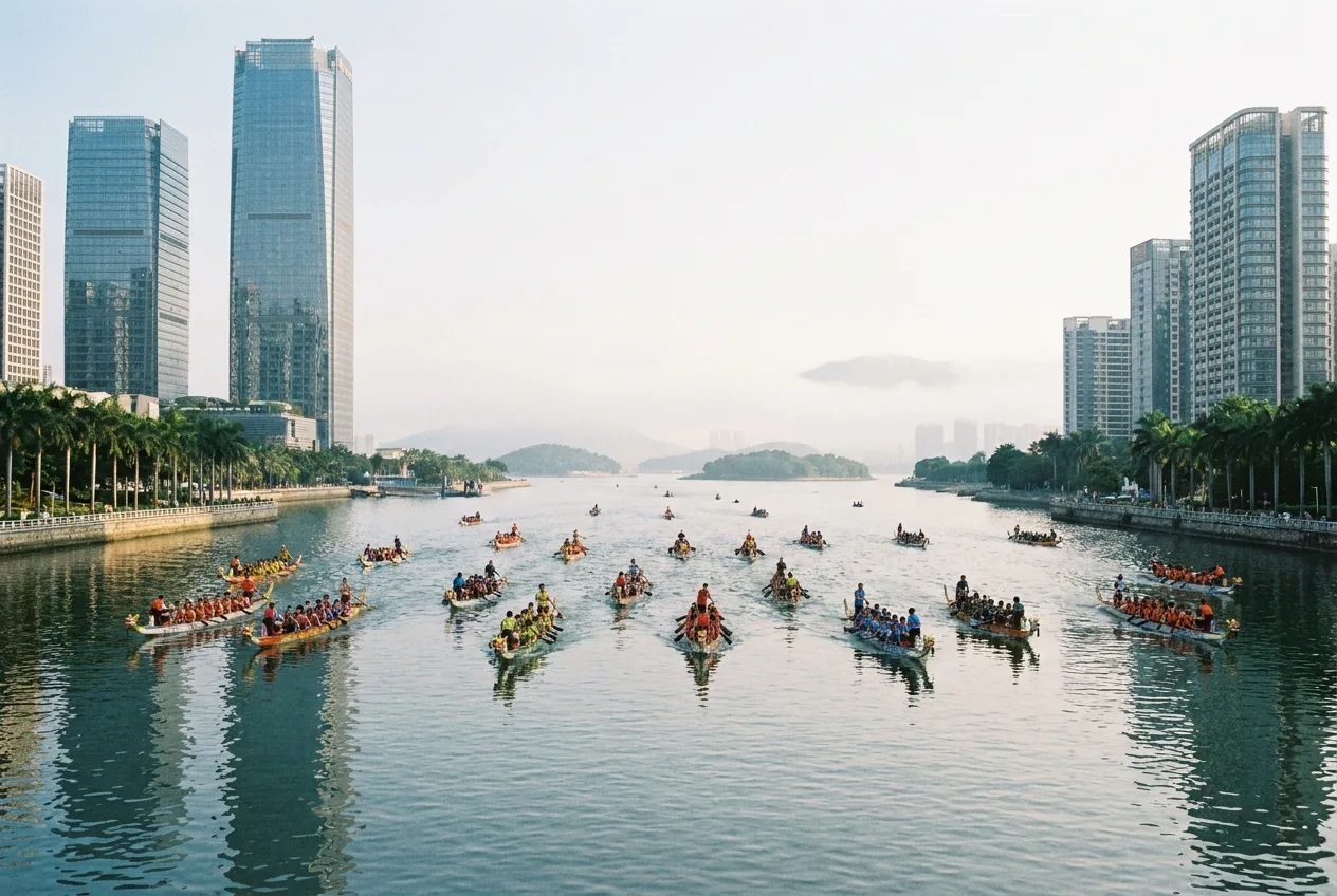 Zhuhai recebe 21 equipes de dragon boat em primeira regata no rio urbano