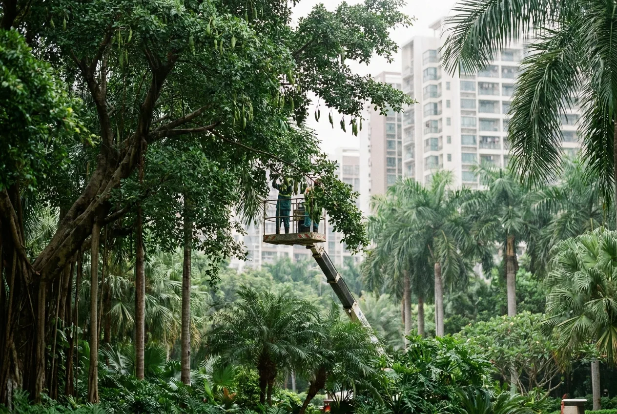 Zhuhai remove frutos de algodoeiros para evitar alergias e acidentes